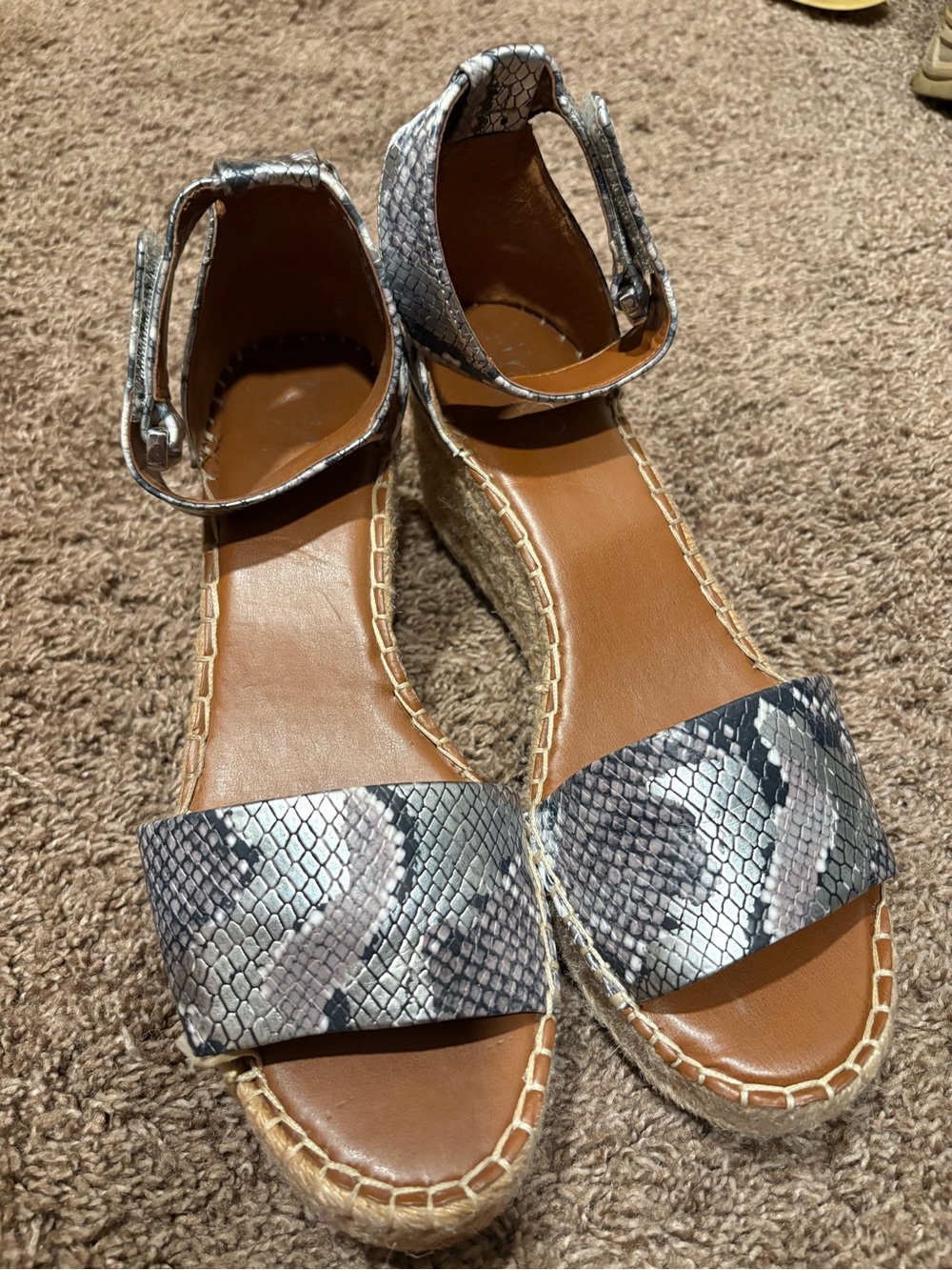 Franco Sarto Snake-Print Espadrille Wedge Sandals - Brown/Gray